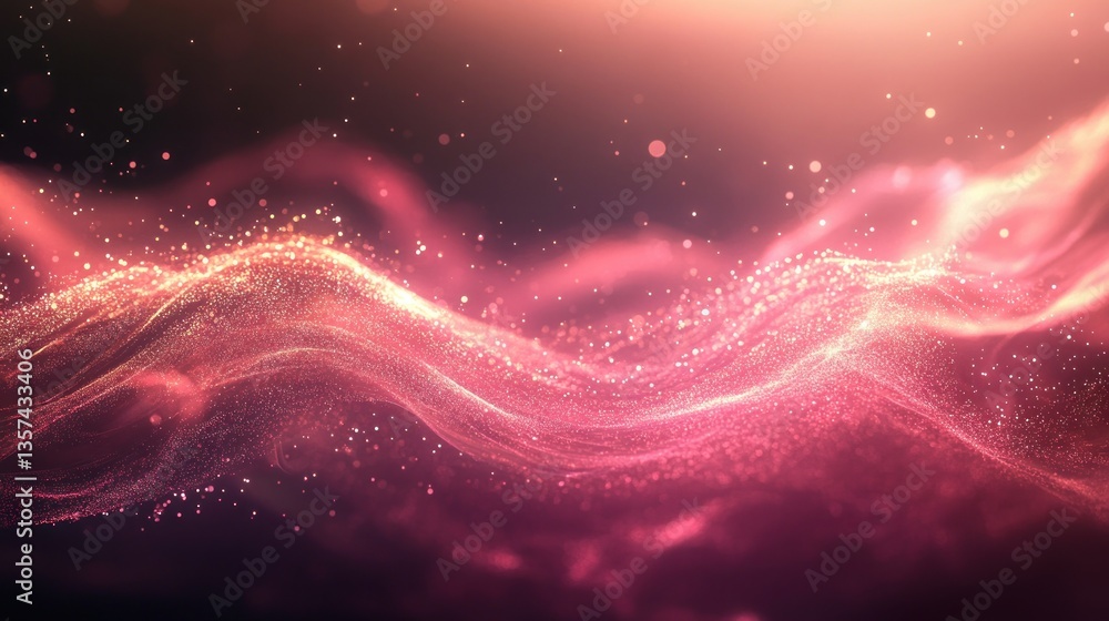 Poster ethereal pink particle wave with digital art flare flowing fantasy abstract elegant design motion ba