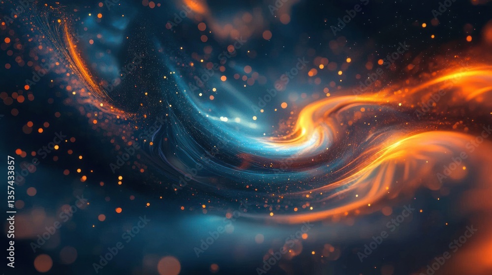 Aufkleber abstract energy flow with orange and blue particle swirls dynamic curvature and blurred bokeh lighti