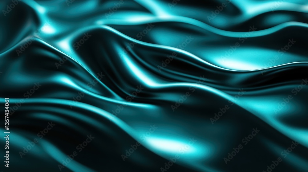 Poster abstract turquoise fabric texture with flowing waves and curves for luxurious backgrounds and modern