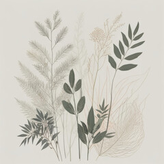 Floral background. Delicate plants illustration.