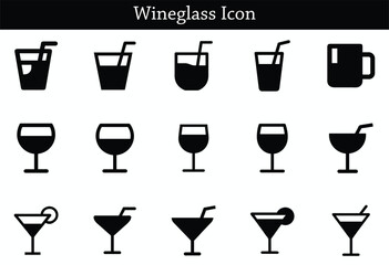Wineglass icon big set part 1 on white background, vector set ,Alcohol cocktail glass icon
