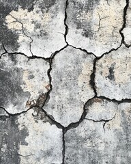 Obraz premium Weathered Concrete Surface with Deep Cracks and Grime Detailed Texture of an Old Wall Surface in Gray and White Tones