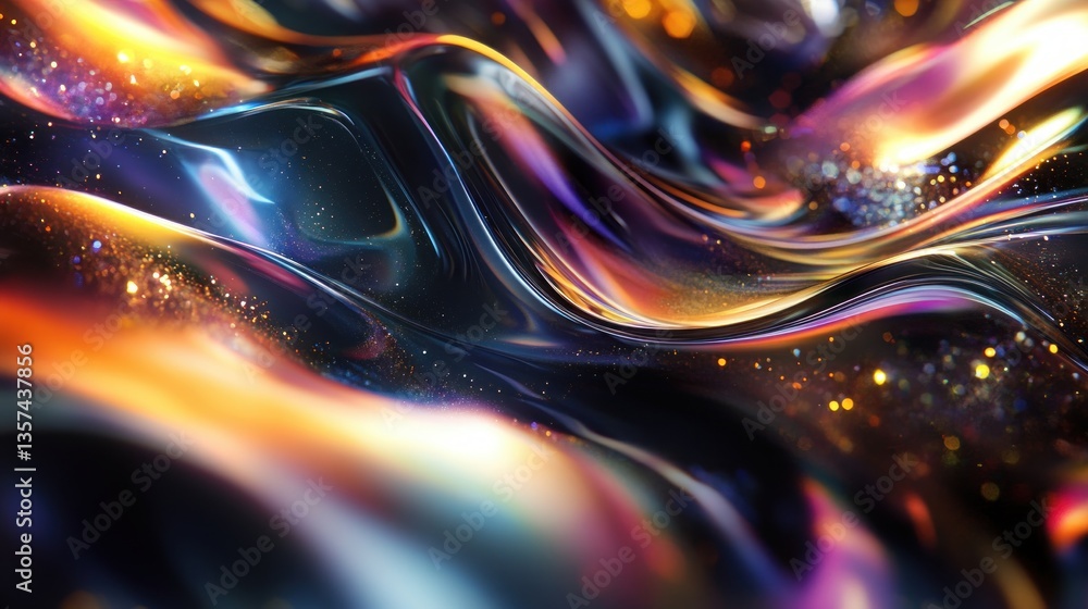Aufkleber iridescent dark liquid waves of sparkling light abstract texture background artistic visual