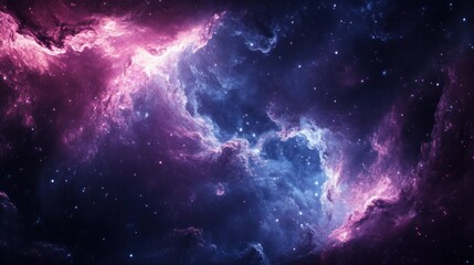 Beautiful ethereal galaxy nebula background with pink and blue gas clouds in deep outer space cosmic starfield