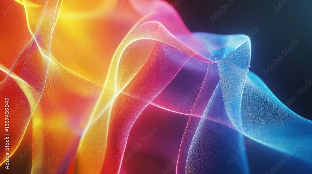Poster colorful abstract digital art displaying a vibrant blend of soft luminous waves and elegant curves w