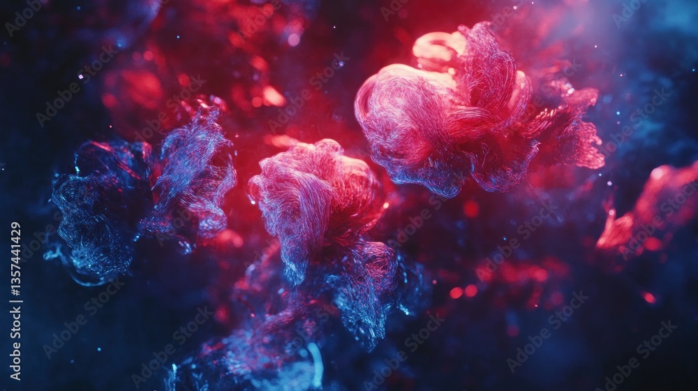 Aufkleber abstract artistic depiction of red and blue swirls blending in a dark background for modern design p