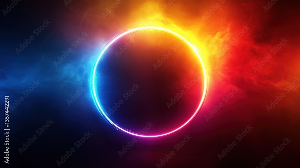 Poster luminous glowing circle with fire and ice elements abstract backdrop for technology concept