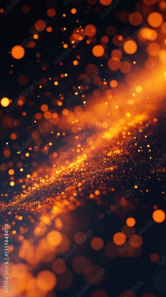 Aufkleber abstract digital particle wave and light effect glowing orange bokeh on a dark blue background