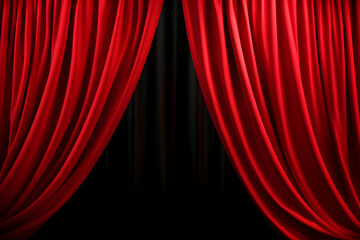 Elegant red curtains create a dramatic backdrop for performances and events, symbolizing anticipation and creativity in the arts.