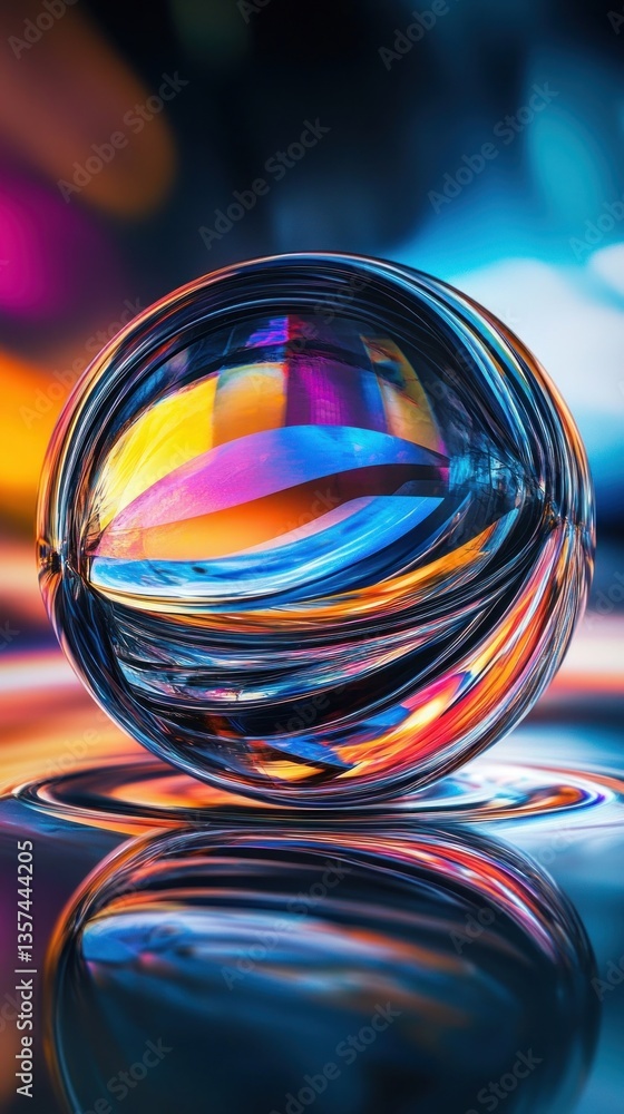 Aufkleber transparent orb reflection with vivid spectrum of colors abstract background digital art