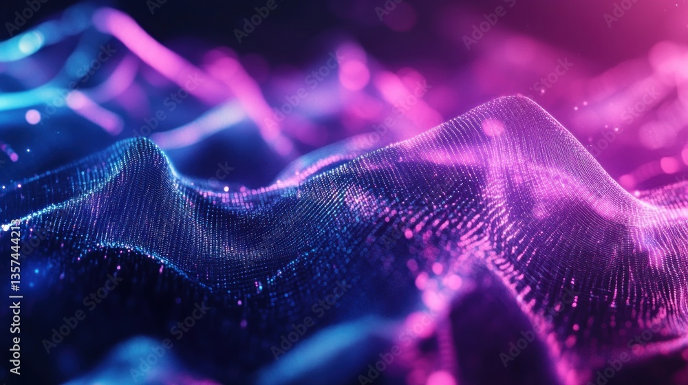 Aufkleber abstract digital wave with illuminated particles futuristic technology purple and blue glow aestheti