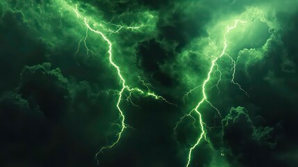 Electric green lightning bolt illuminates a darkened room with an otherworldly glow, its vibrant hue casting an ethereal light on the surrounding space, shockwave, atmospheric
