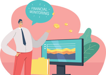 Businessman presenting financial monitoring vector illustration