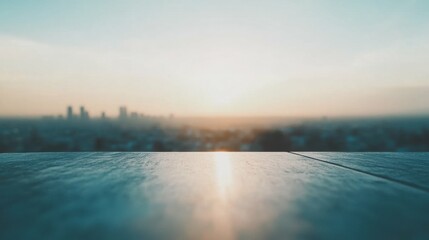 Fototapeta premium Elegant rooftop restaurant setting overlooking city skyline at sunset