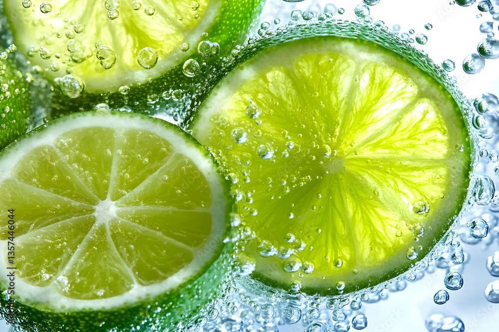 Aufkleber fresh lime slices submerged in sparkling water create a refreshing and vibrant drink experience, per