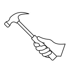 Hand Holding Hammer Outline Vector Illustration. A black and white vector illustration of a hand firmly gripping a hammer.