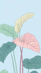 Fototapeta premium Colorful Foliage Illustration with Light Blue Background for Tropical Vibe