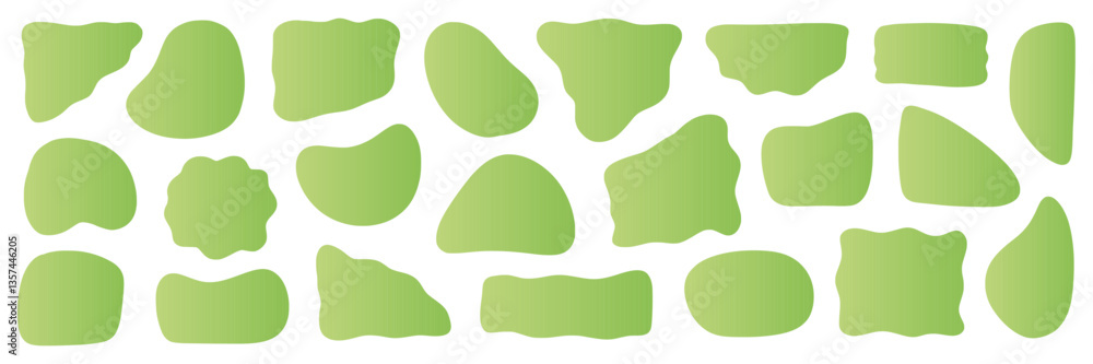Poster Abstract organic shape round form set. Green color liquid organic blob curve shape figure. Abstract liquid bubble, wavy different form. Soft round oval pattern background. Vector illustration