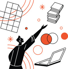 Education Concept with Person, Laptop, and Books