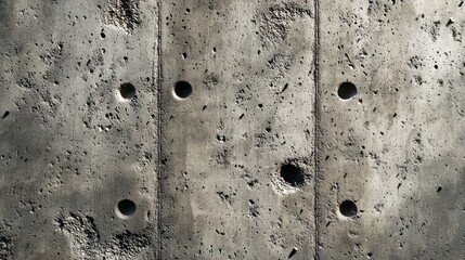 Concrete wall with rough surface holes and marks gray material in light dark contrast texture background