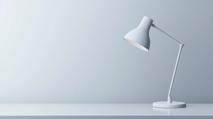 Minimalist Lamp on Desk against a Pale Blue Wall Capturing a Bright and Serene Interior Design Concept
