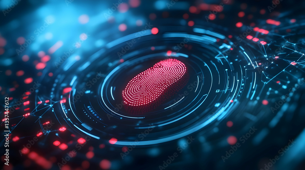 Poster futuristic fingerprint scanning technology, showcasing digital security and advanced identification 