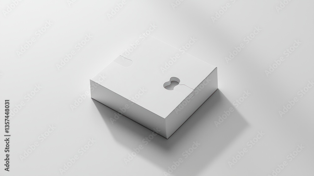 Poster clean white puzzle box in soft studio light casting a subtle shadow over a flat surface emphasizing 