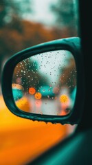 Nanocoating effect on car side mirror with water droplets