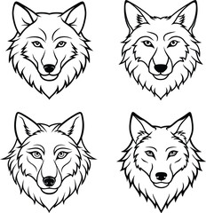 Fototapeta premium Wolf Line Art Illustration Pack Hand Drawn Black & White Wolf Clipart Coloring page