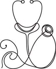 Stethoscope continuous line art drawing black vector