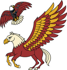 Griffin and Eagle Flying Illustration