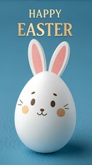 Easter egg bunny with the inscription Happy Easter on a blue background