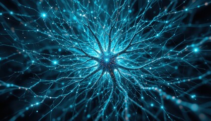 Electric Turquoise Neural Network Intricate Connections and Glowing Sparks