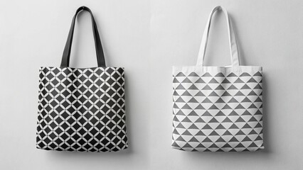 Set of black shopping bags isolated on white background with pink and wicker styles