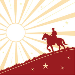 Cowboy on Horse with Sun and Stars