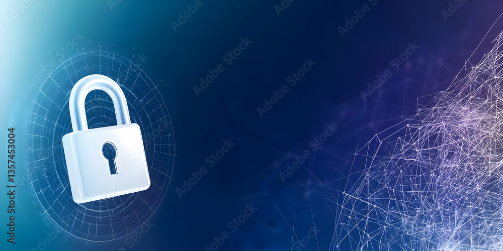 Poster this image depicts a digital padlock symbolizing cybersecurity and data protection in a modern, abst
