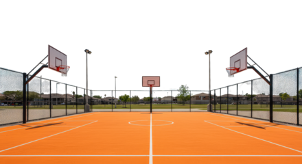  Outdoor Orange Basketball Court on white background  PNG