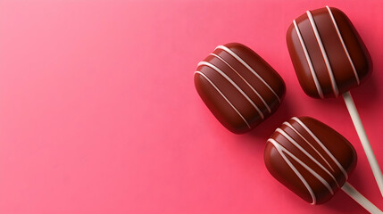 Obraz premium Three Chocolate Lollipops on Pink Minimalist Background