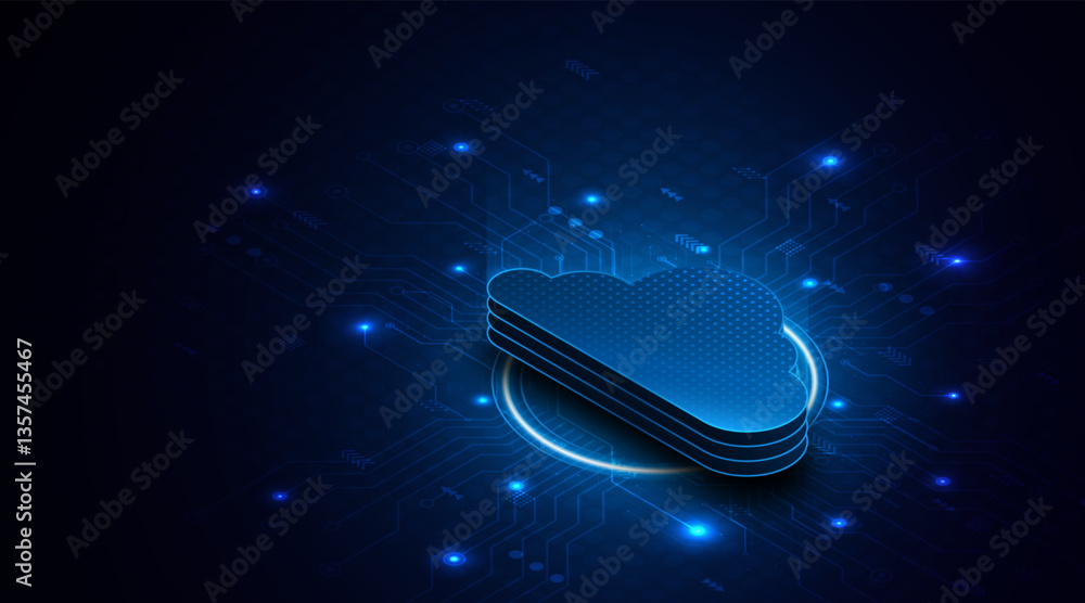 Poster Abstract cloud technology circuit board. Large data center concept. modern cloud storage technology innovation concept background	