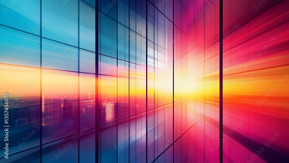 Poster vibrant sunset reflections on modern skyscraper windows creating a stunning visual experience with c