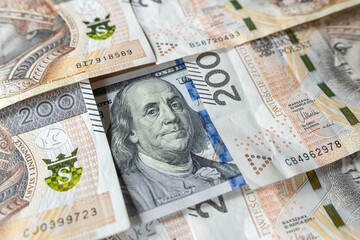 Polish zloty national currency with follar cash for exchange