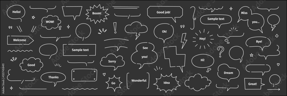Poster line frame text speech bubble set. chalk line balloon frame design talk speech bubble frame. comic j