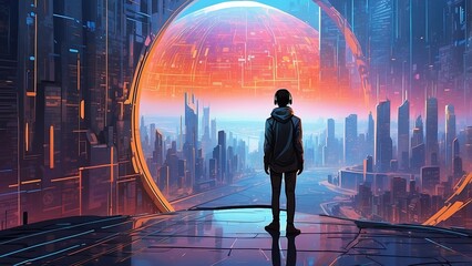 Obraz premium A digitally illustrated image features a vast