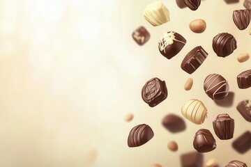 Floating Assortment of Delicious Gourmet Chocolates and Nuts
