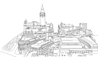 Leipzig Old Town Line Art View