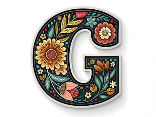 Floral Letter G Decorative Typography Design with Vibrant Flowers
