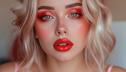 Fototapeta premium Fashion portrait of super beautiful mysterious high-born model with bright makeup on her face and sensual lips