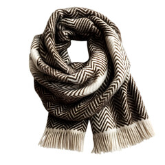 Woolen Blanket Scarf in Brown and Cream Isolated on Transparent Background