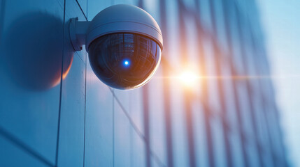Naklejka premium High tech security camera with infrared features mounted building, capturing surveillance