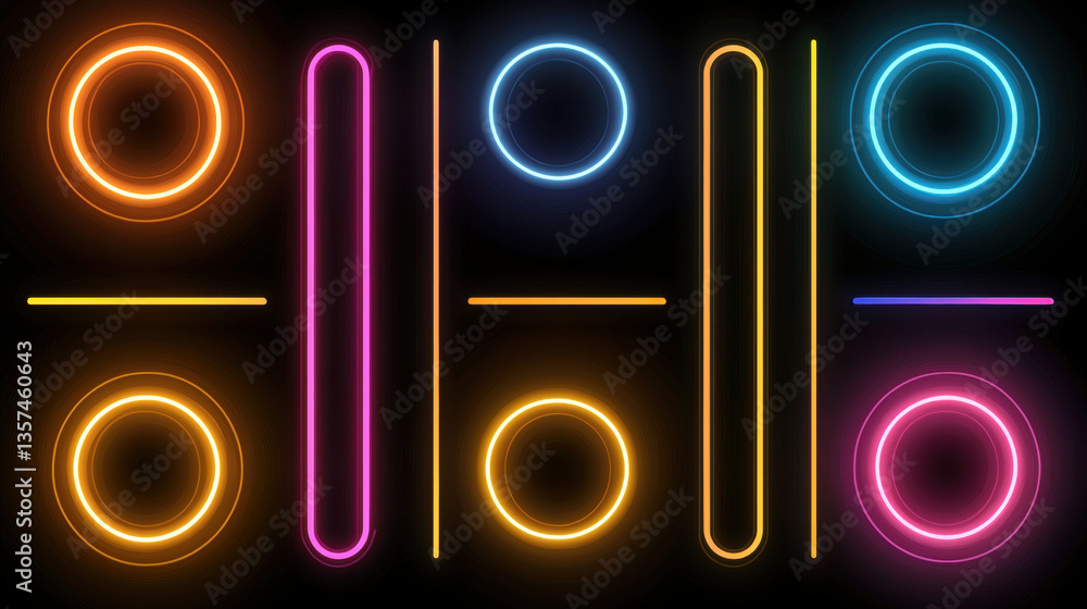 Poster glowing neon patterns on black background create vibrant and innovative visual experience, showcasin